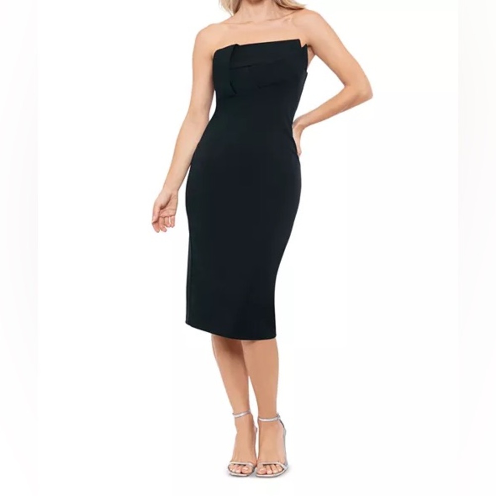 Aqua Asymmetric Woven Detail Strapless Dress